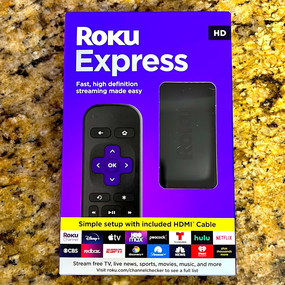 Roku Express fast, HD streaming made easy. Simple setup with included HDMI cable